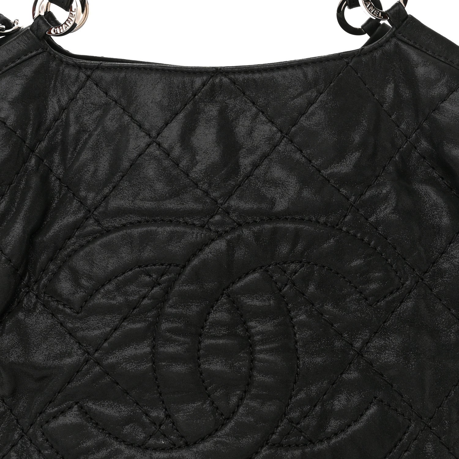 Chanel Iridescent Calfskin Stitched CC Shopping Tote Black 9 of 11