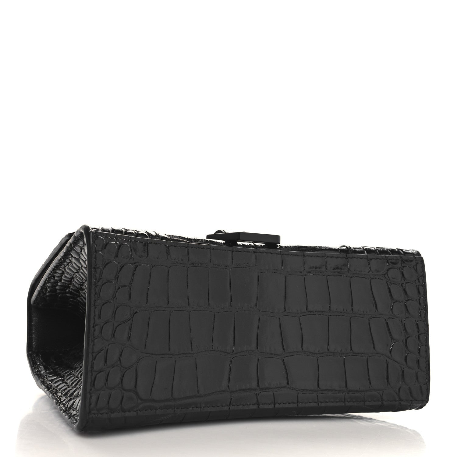 Balenciaga Shiny Calfskin Monochrome Crocodile Embossed Small Hourglass Top Handle Bag Black 4 of 10