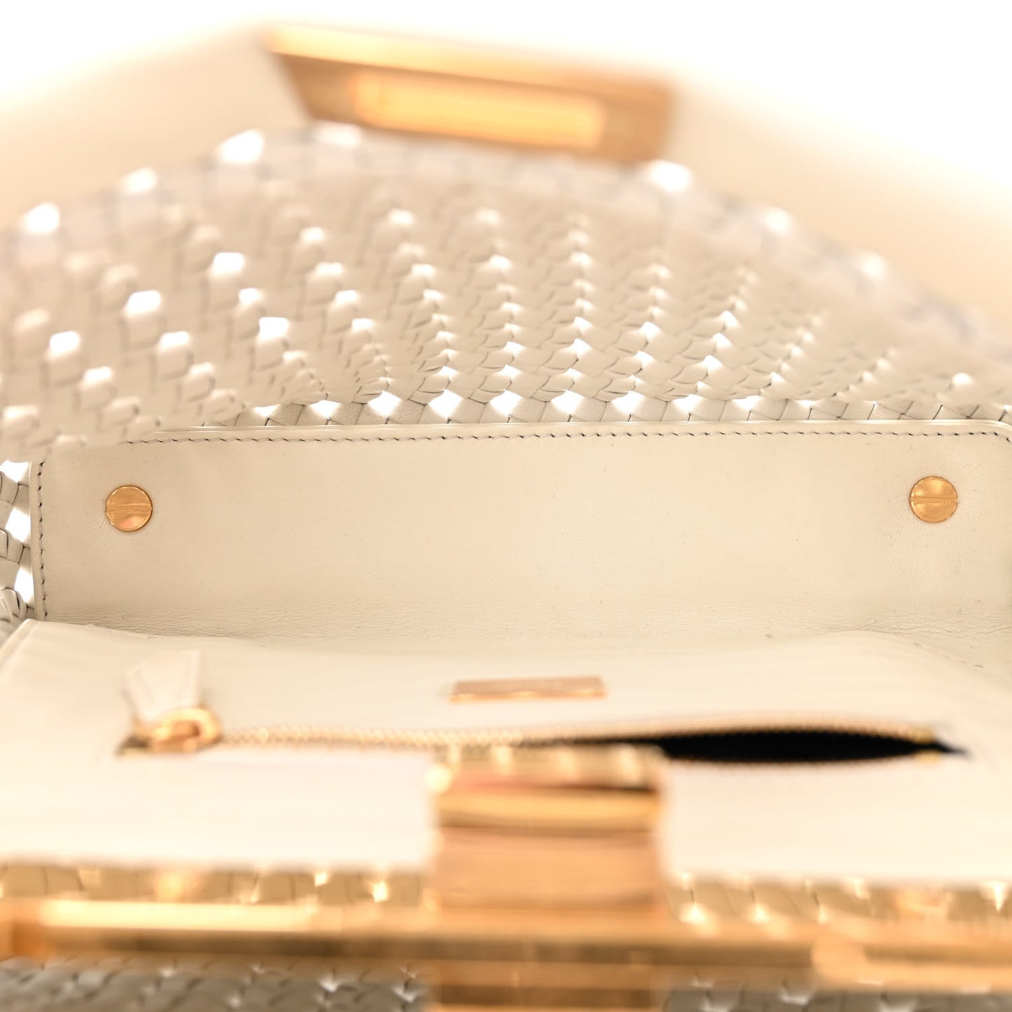 Nappa Intreccio Stacked Bar Mini Peekaboo Iconic Satchel White