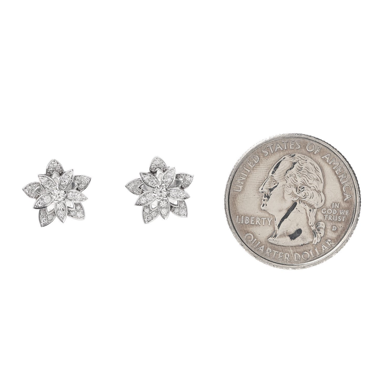 18K White Gold Diamond Mini Lotus Openwork Earrings