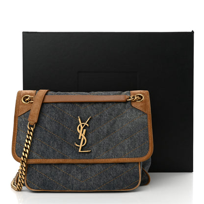 Saint Laurent Denim Suede Monogram Medium Niki Chain Satchel Blue Cinnamon 13 of 13