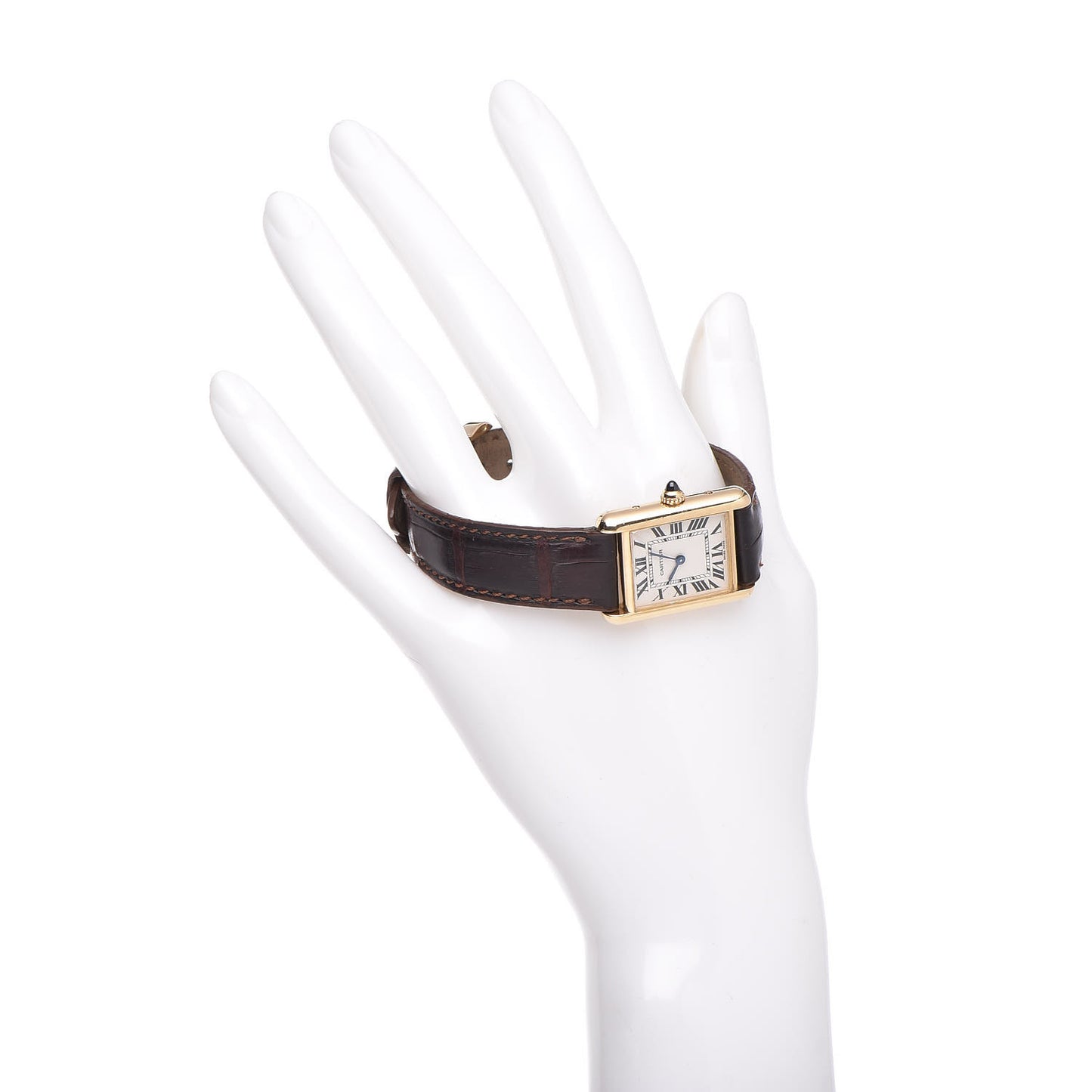 18K Yellow Gold Alligator 22mm Tank Louis Quartz Watch Brown
