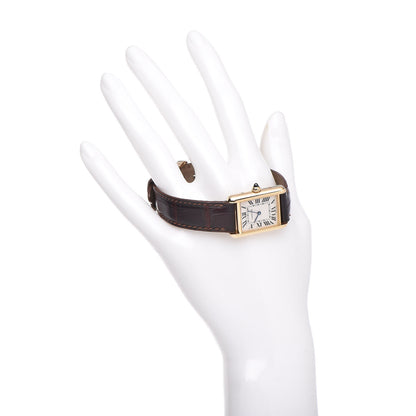 Cartier 18K Yellow Gold Alligator 22mm Tank Louis Quartz Watch Brown 2 of 9