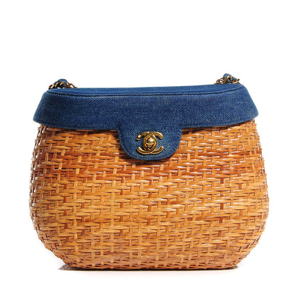 Chanel Denim Rattan Basket Shoulder Bag Blue 1 of 10