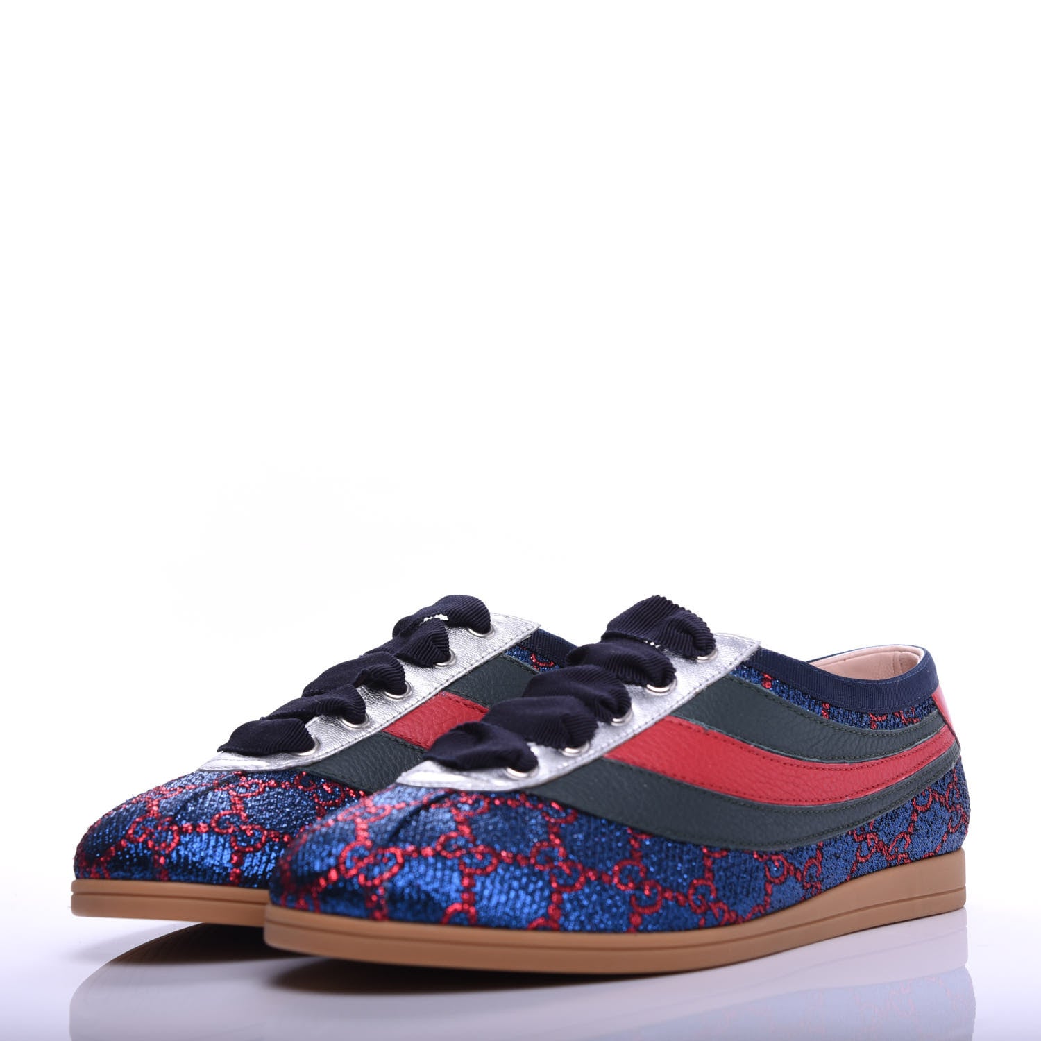 Gucci Lurex Calfskin Web GG Monogram Womens Falacer Sneakers 37 Iridescent Blue Iridescent Red Silver 3 of 11