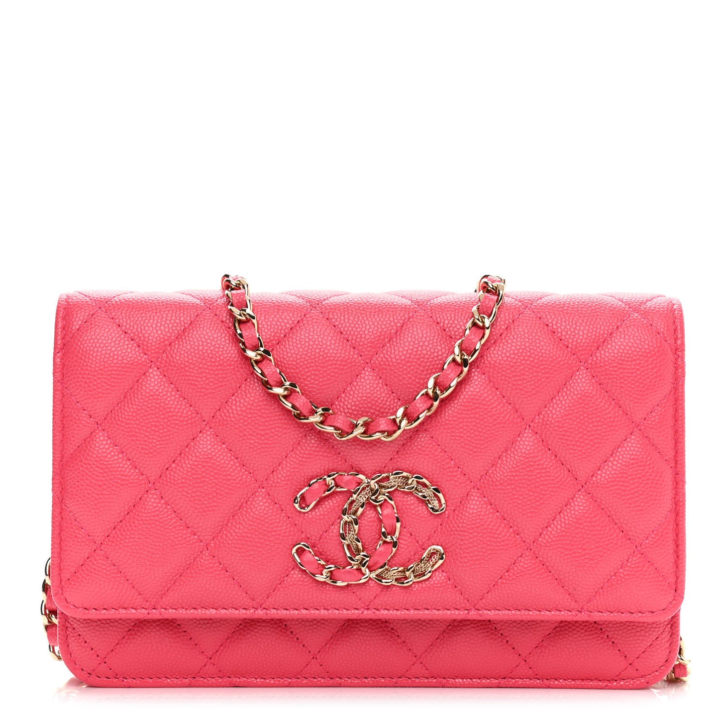 Caviar Quilted French New Wave Chain CC Wallet On Chain WOC Pink