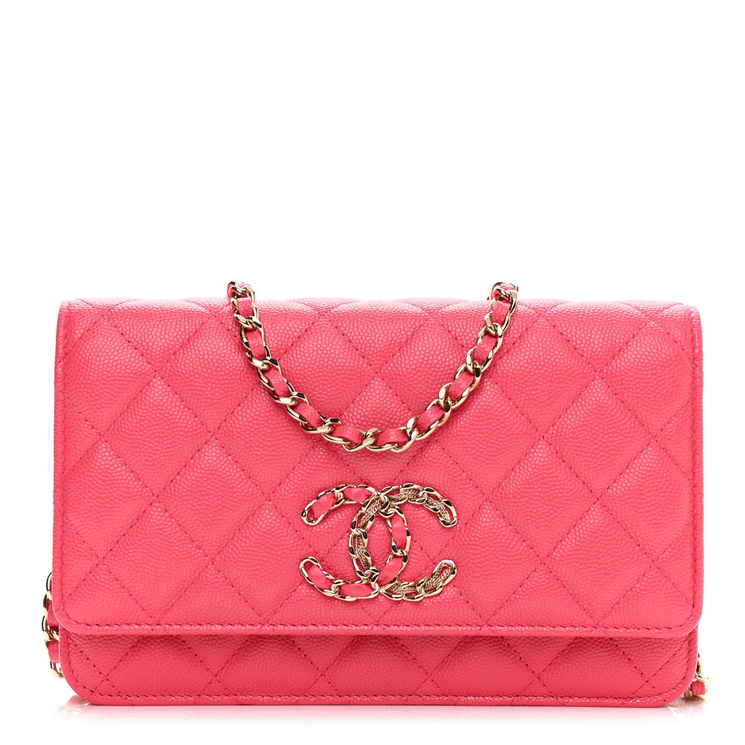 Chanel Caviar Quilted French New Wave Chain CC Wallet On Chain WOC Pink 1 of 12