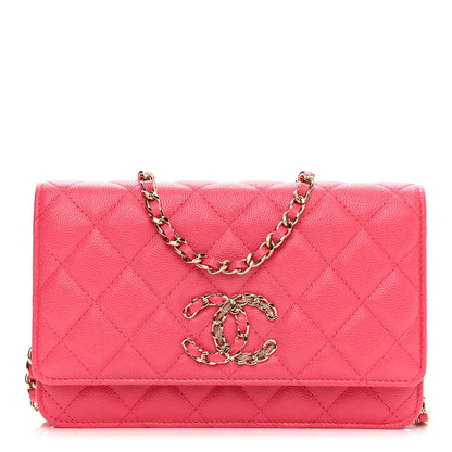Chanel Caviar Quilted French New Wave Chain CC Wallet On Chain WOC Pink 1 of 12
