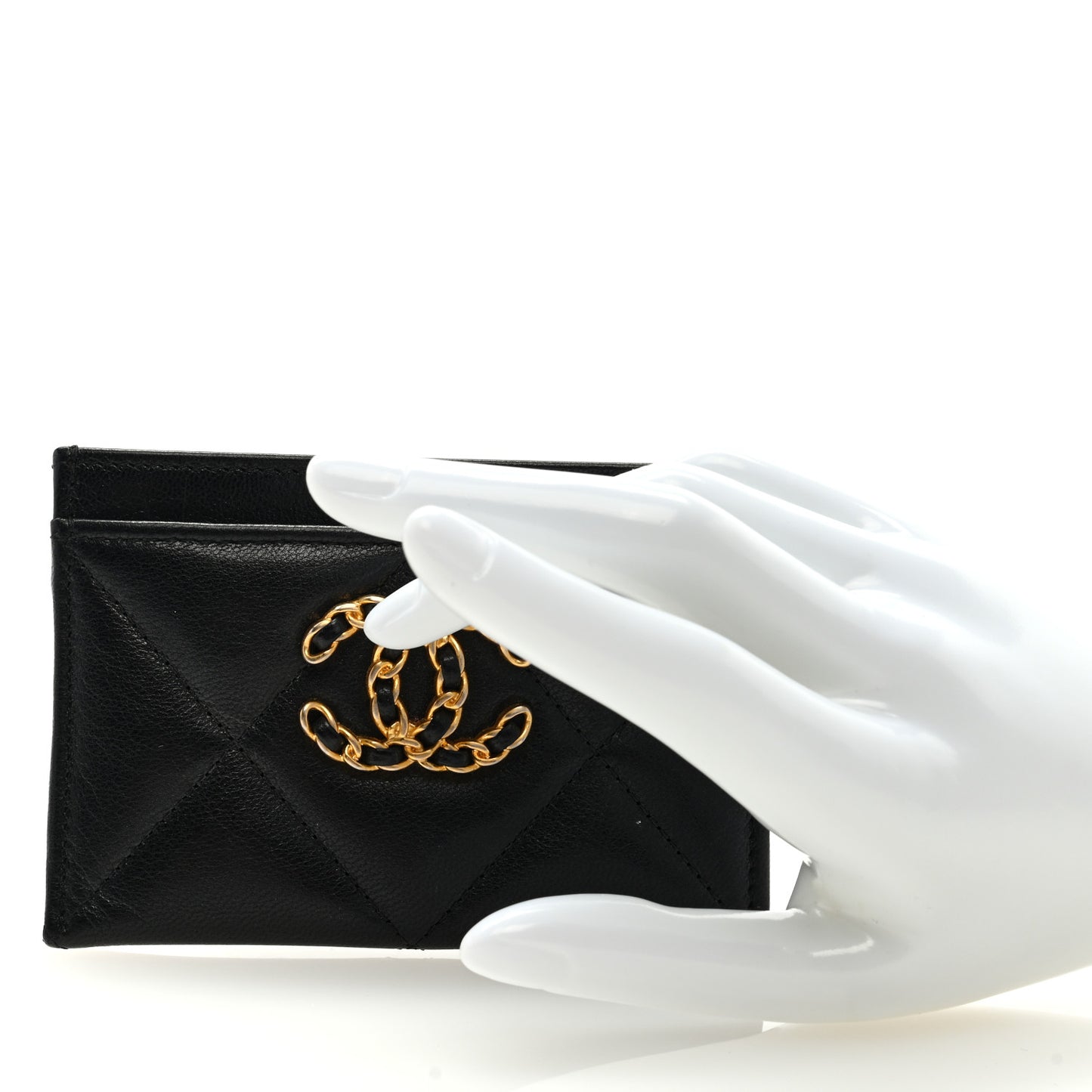 Lambskin Quilted Chanel 19 Card Holder Black