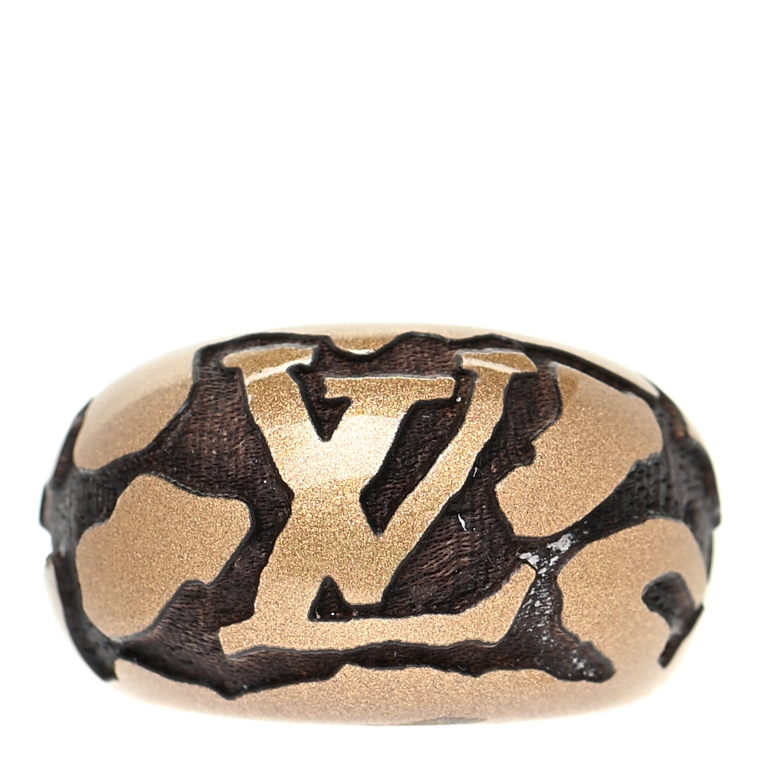 Louis Vuitton Lacquered Wood Leomonogram Ring 52 6 M Gold 1 of 4