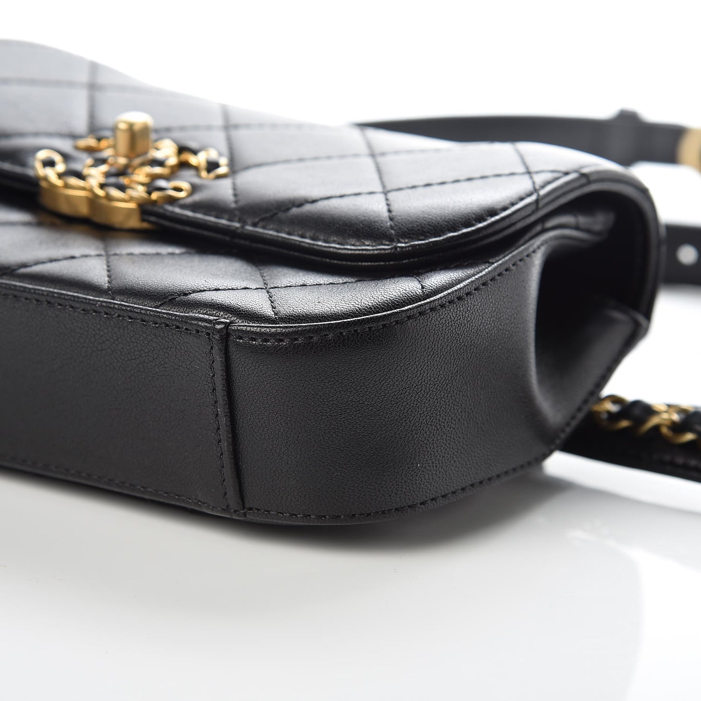 Lambskin Quilted Chain Infinity Waist Belt Bag Black