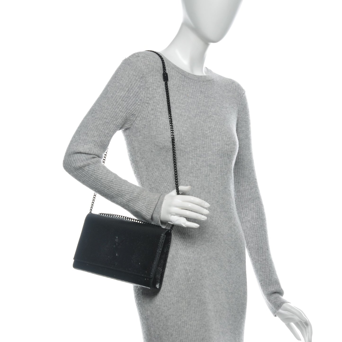 Python Calfskin Embossed Medium Classic Monogram Kate Satchel Black