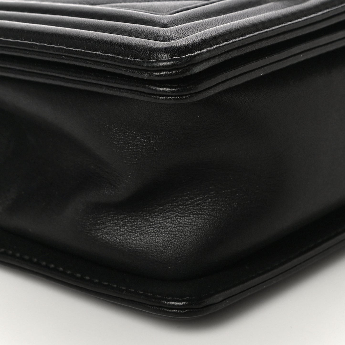 Calfskin Chevron Quilted Small Boy Flap Black