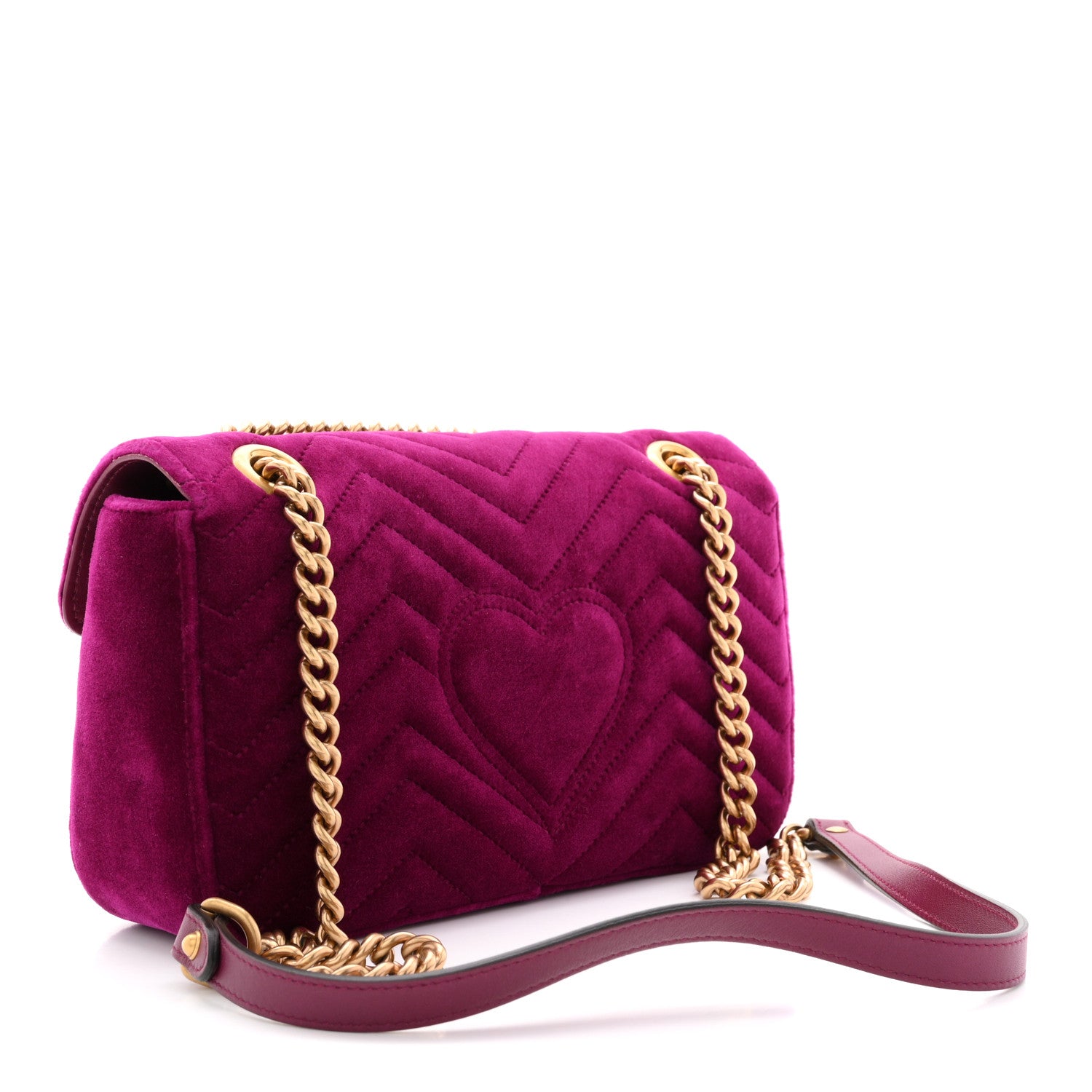 Gucci Velvet Matelasse Small GG Marmont Shoulder Bag Fuchsia Violet Cyclamen 3 of 10