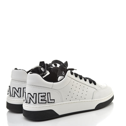 Chanel Calfskin Womens Logo Sneakers 39 Black White 4 of 9