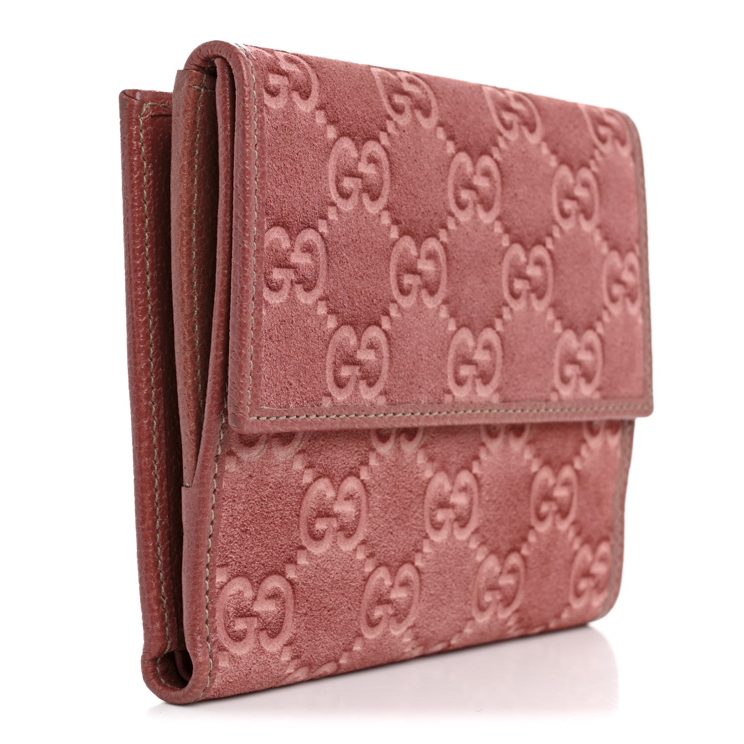 Gucci Suede Monogram Abbey Compact Wallet Pink 3 of 10