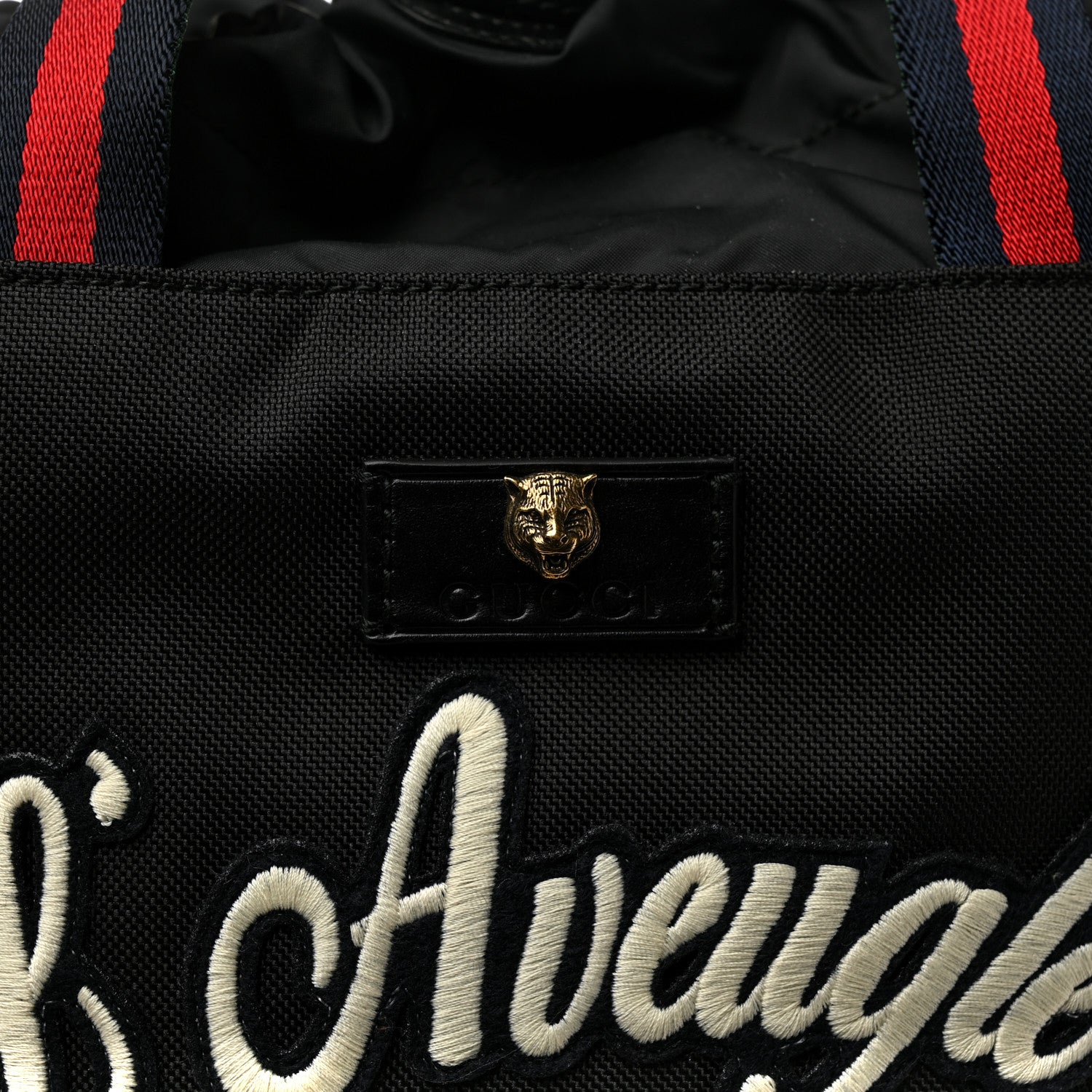 Gucci Techno Canvas Web L'Aveugle Par Amour Embroidered Drawstring Backpack Black 11 of 11