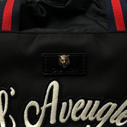 Gucci Techno Canvas Web L'Aveugle Par Amour Embroidered Drawstring Backpack Black 11 of 11