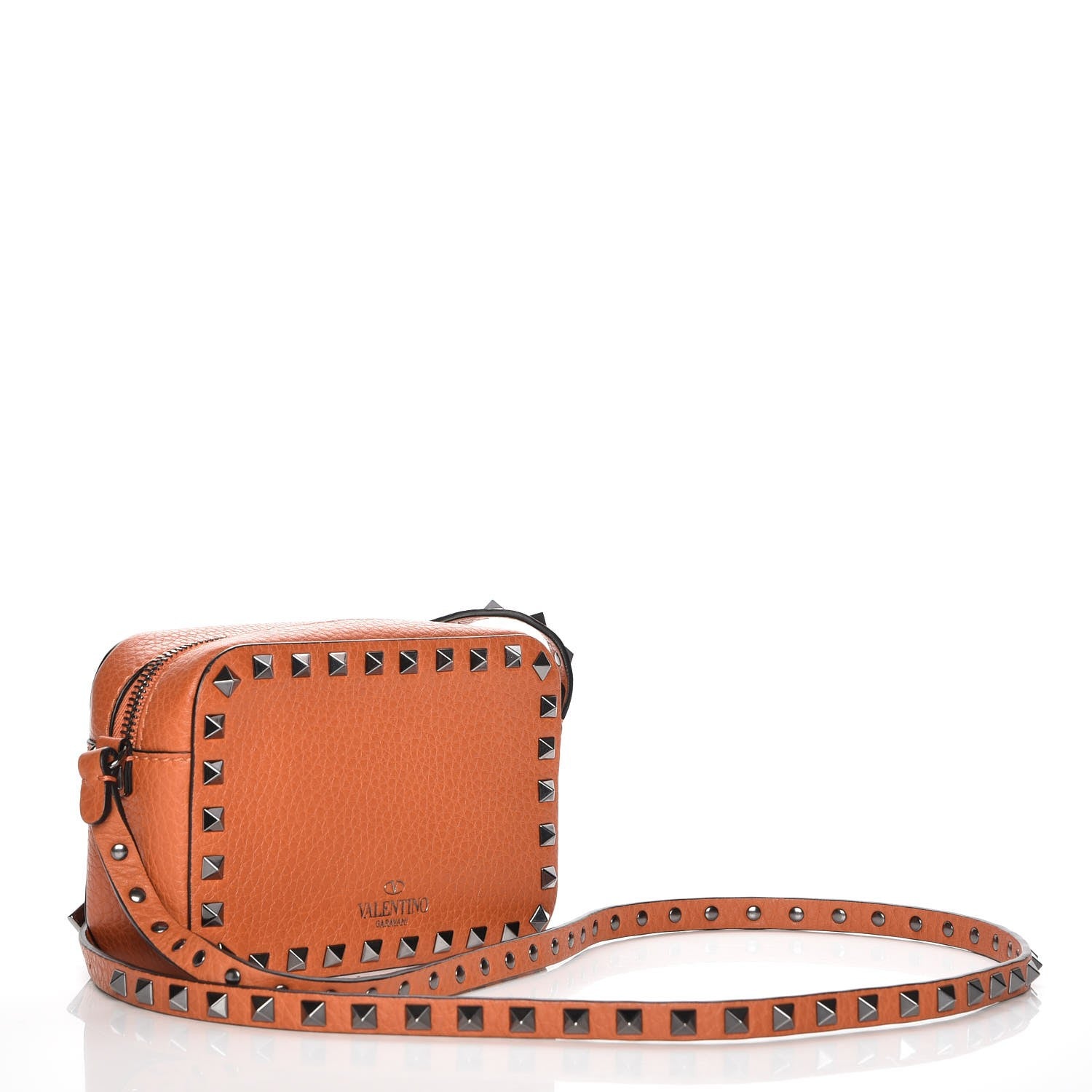 Valentino Garavani Grained Calfskin Small Rockstud Flap Pocket Camera Crossbody Bag Orange 3 of 6