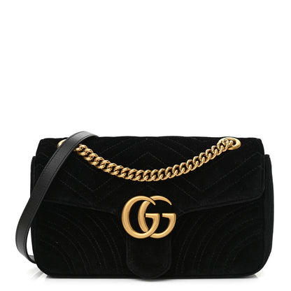 Gucci Velvet Matelasse Small GG Marmont Shoulder Bag Black 1 of 9