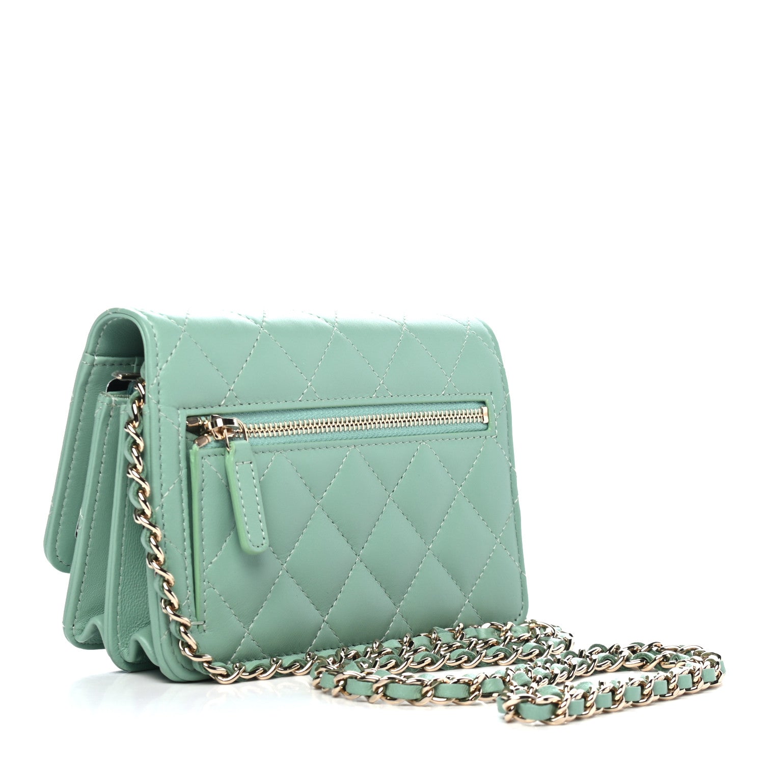 Chanel Lambskin Quilted Mini Wallet On Chain WOC Light Green 2 of 4