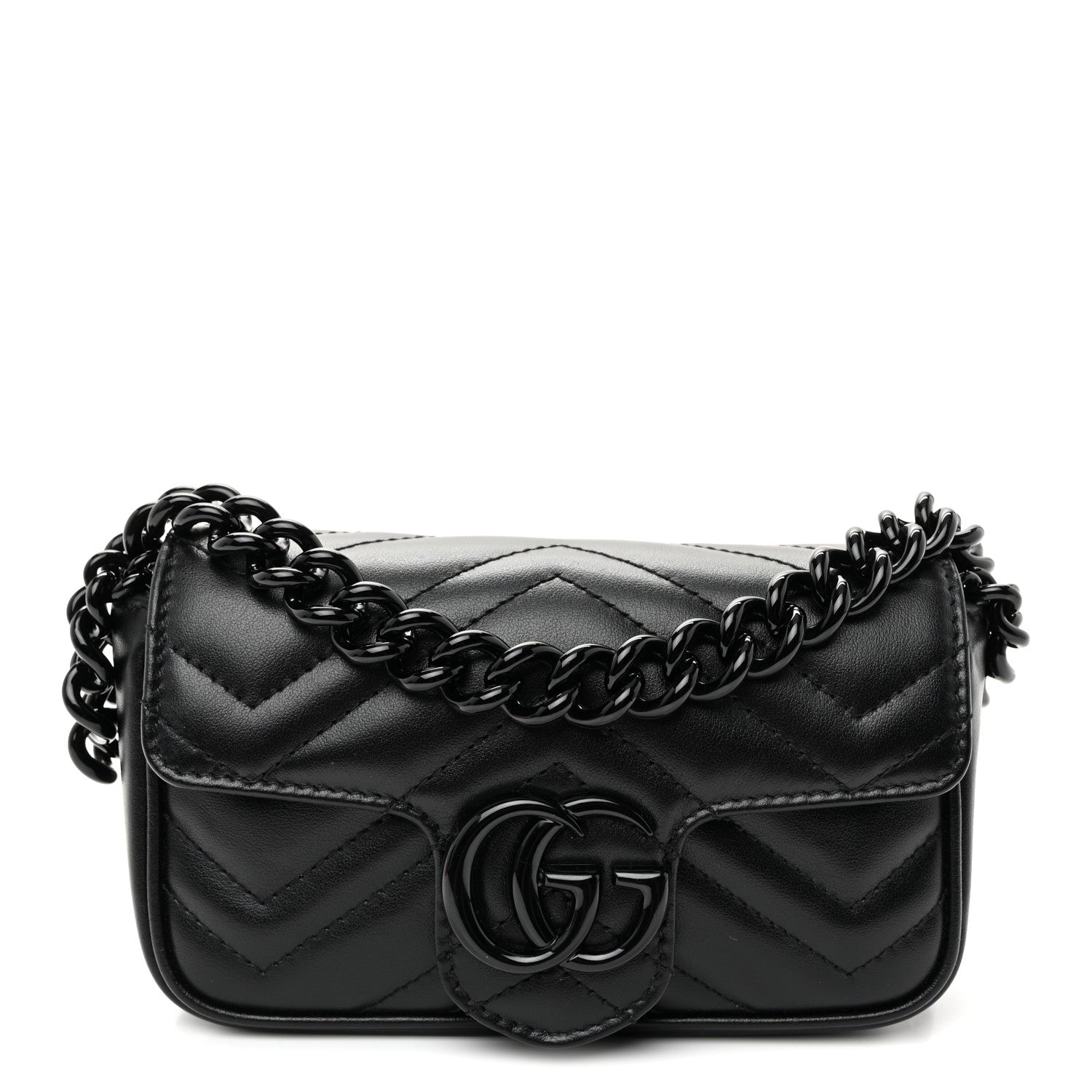 Gucci Calfskin Matelasse Monochrome GG Marmont Chain Belt Bag Black 1 of 10