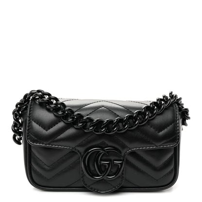 Gucci Calfskin Matelasse Monochrome GG Marmont Chain Belt Bag Black 1 of 10