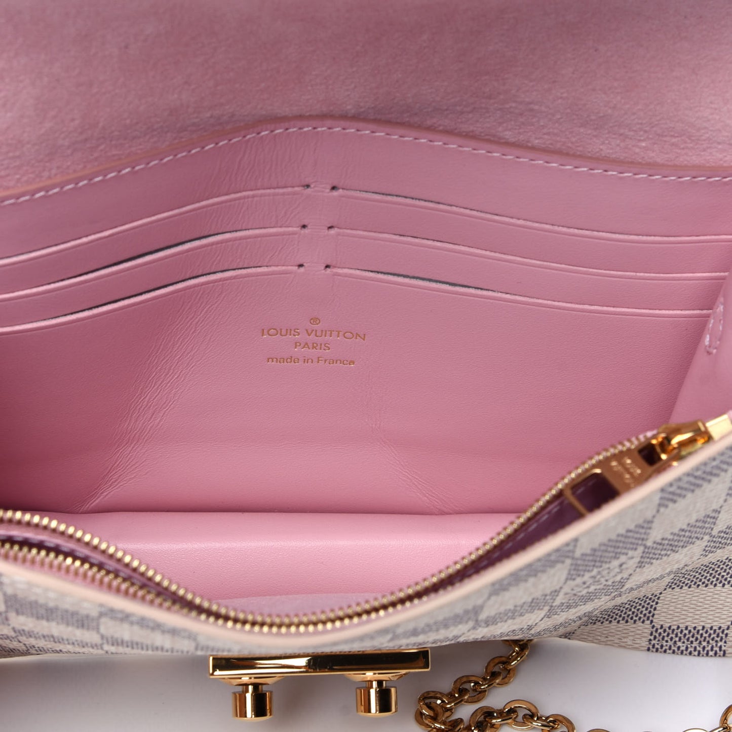 Damier Azur Croisette Chain Wallet Rose Ballerine