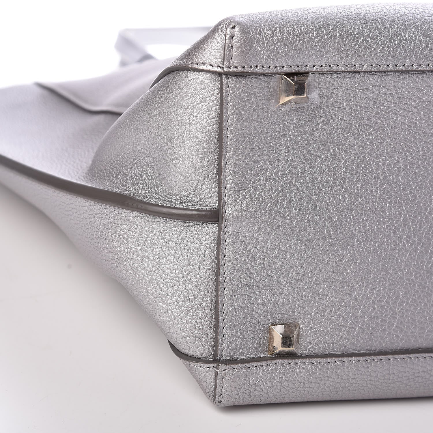 MCM Metallic Grained Calfskin Medium Top Zip Tote Spike Silver 8 of 9