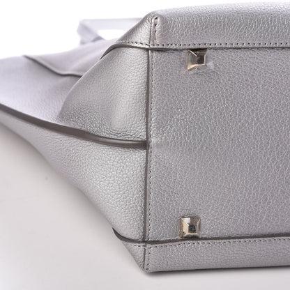 MCM Metallic Grained Calfskin Medium Top Zip Tote Spike Silver 8 of 9