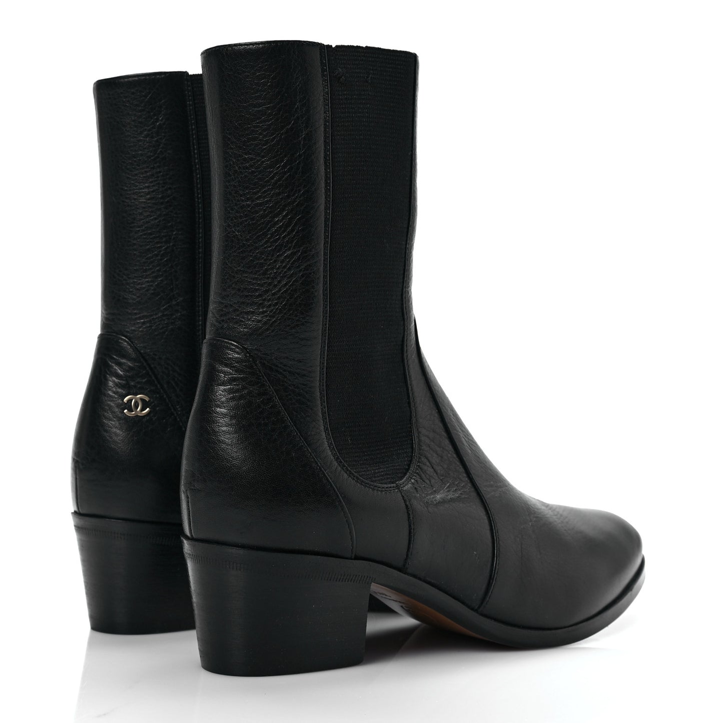 Calfskin Elastic Short Boots 35.5 Black