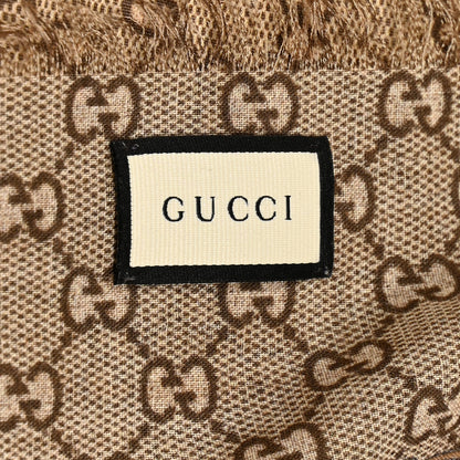 Gucci Wool Jacquard GG Monogram Big Panshie Fringe Shawl Dark Purple Beige 3 of 3