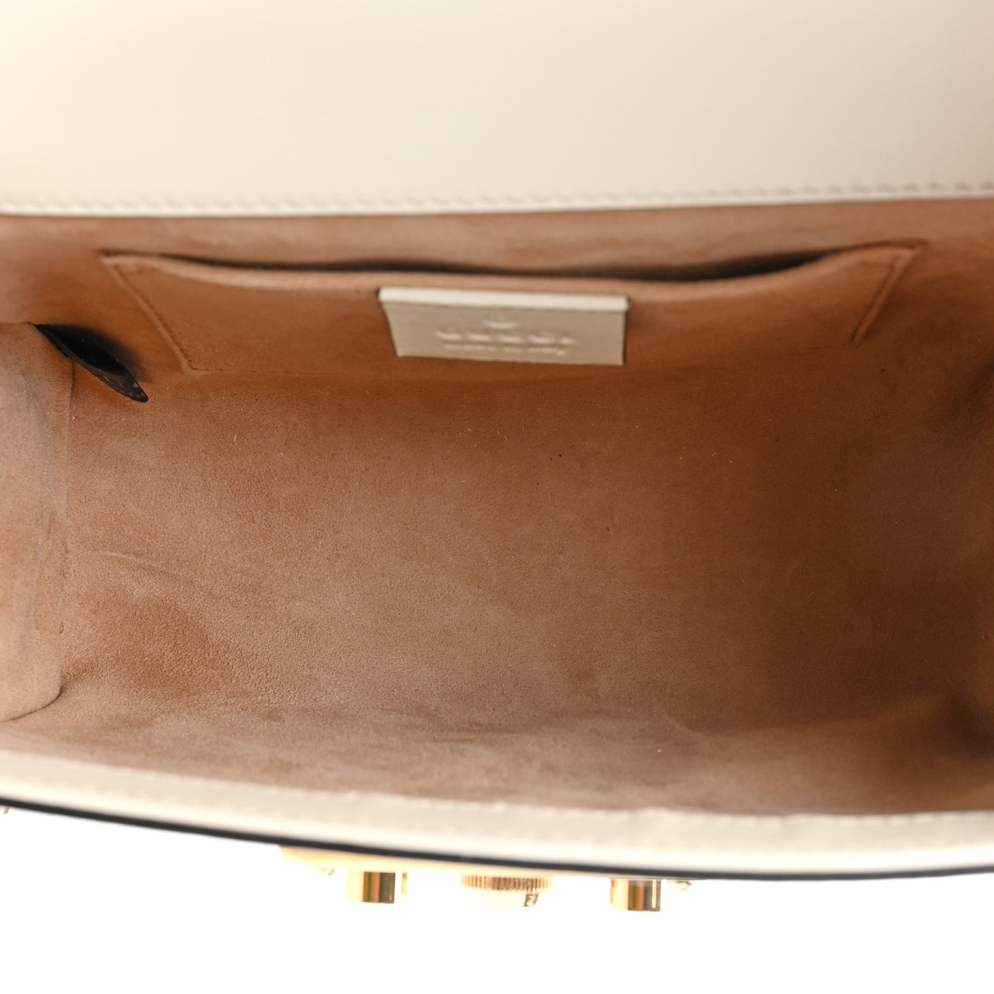 Calfskin Studded Small Padlock Shoulder Bag White