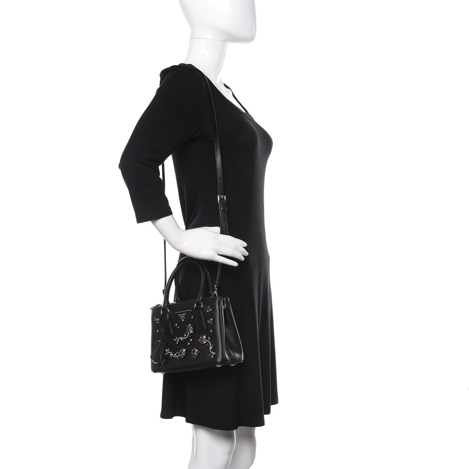 Prada Saffiano Lux Crystal Mini Galleria Double Zip Tote Black 2 of 11