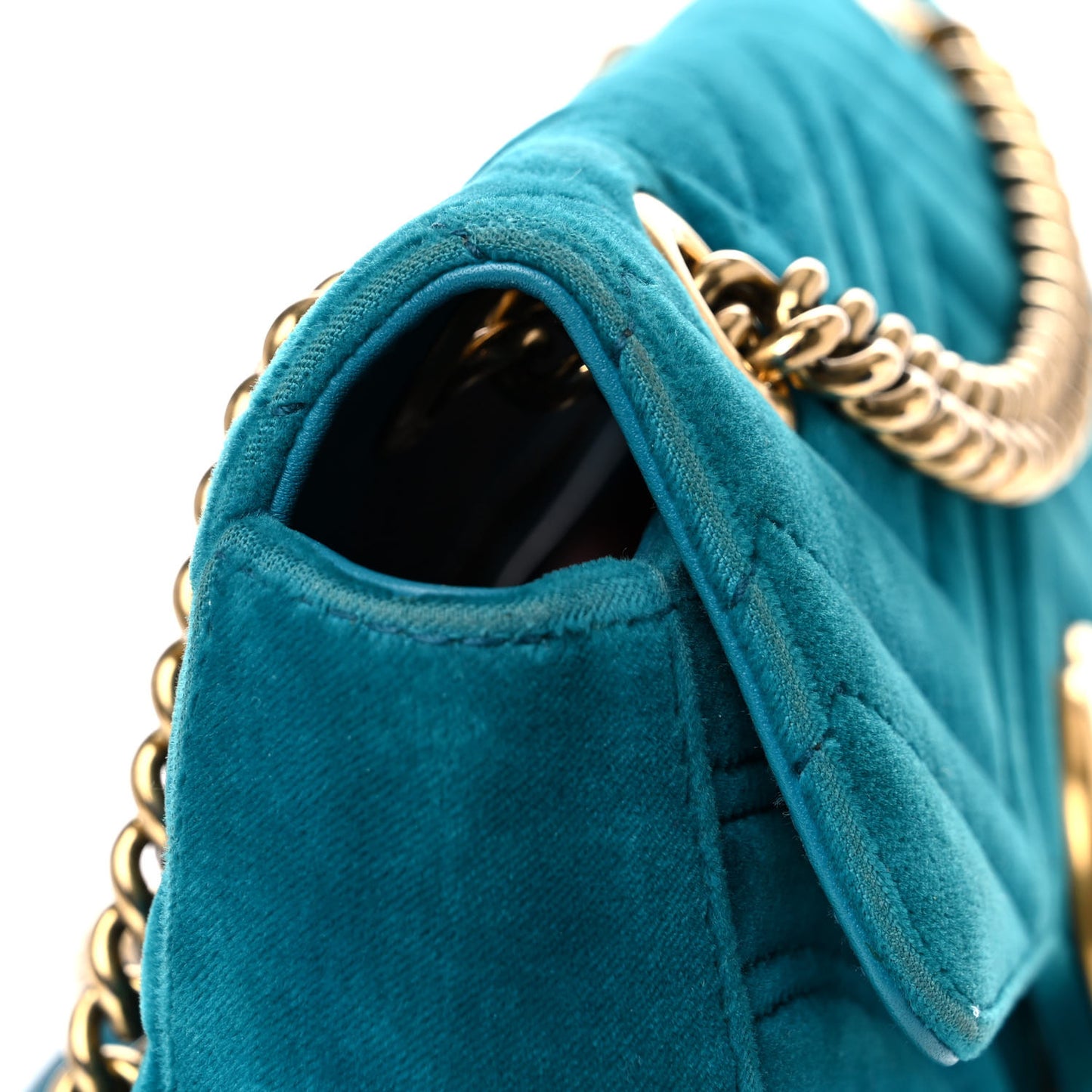 Velvet Matelasse Small GG Marmont Shoulder Bag Pavone Cyan
