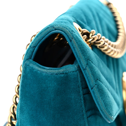 Gucci Velvet Matelasse Small GG Marmont Shoulder Bag Pavone Cyan 26 of 28