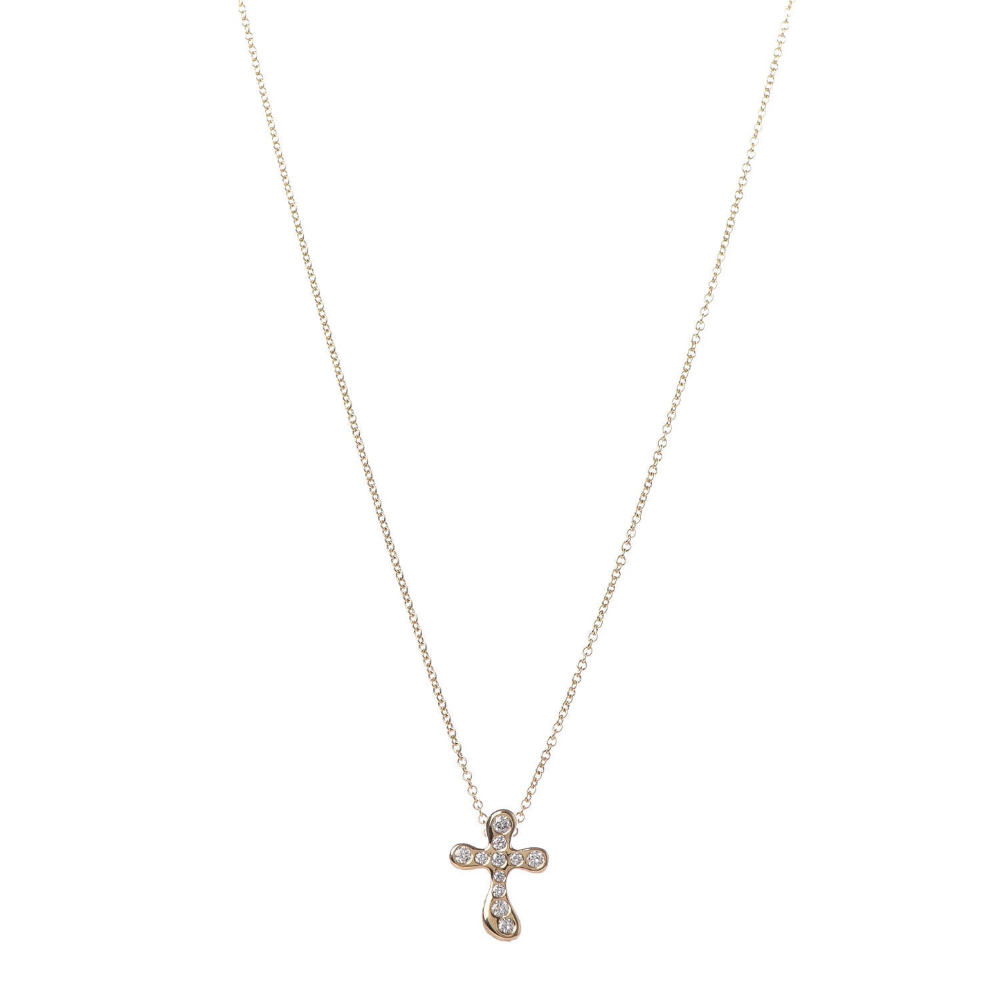18K Yellow Gold Diamond Elsa Peretti Cross Pendant Necklace