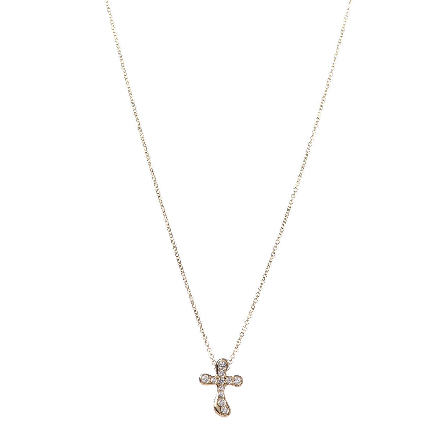 Tiffany 18K Yellow Gold Diamond Elsa Peretti Cross Pendant Necklace 1 of 10