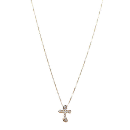 Tiffany 18K Yellow Gold Diamond Elsa Peretti Cross Pendant Necklace 1 of 10