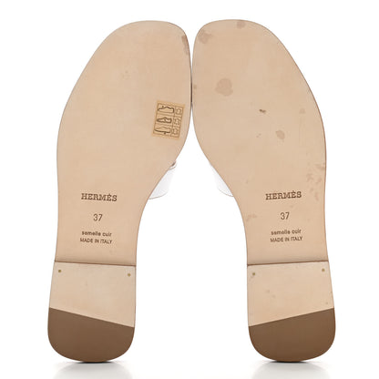 Hermes Box Calfskin Oran Sandals 37 White 5 of 9