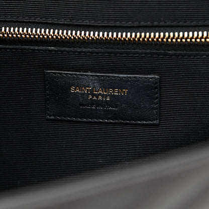 Saint Laurent Grain De Poudre Matelasse Chevron Large Monogram Satchel Storm 5 of 8