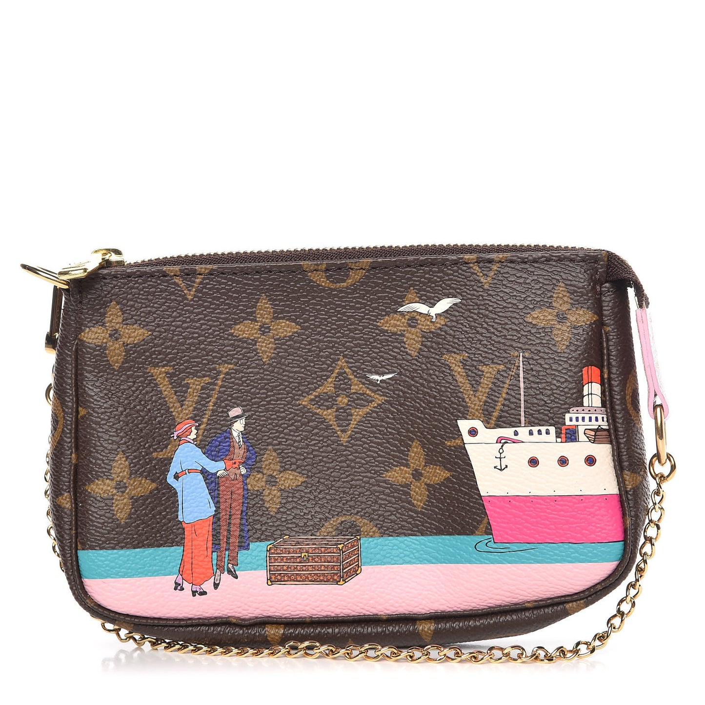 Monogram 2016 Christmas Animation Mini Pochette Accessories Rose Ballerine