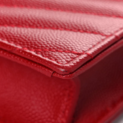 Saint Laurent Grain De Poudre Matelasse Chevron Monogram Envelope Chain Wallet Rouge Eros 13 of 13