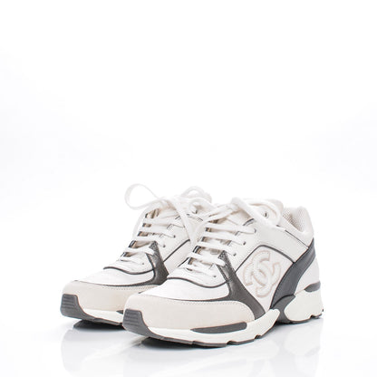 Chanel Suede Calfskin CC Sneakers 37 White Grey 2 of 10