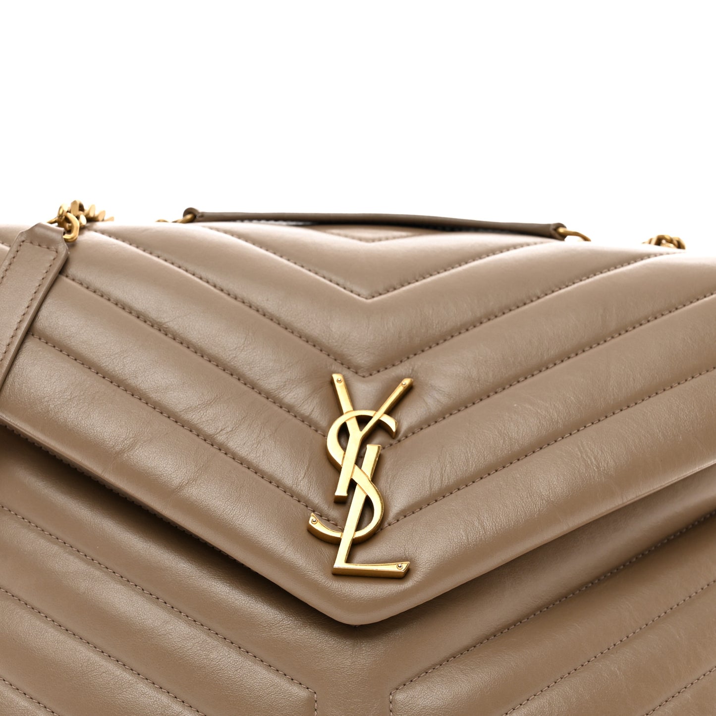 Calfskin Y Quilted Monogram Medium Loulou Chain Satchel Dark Beige