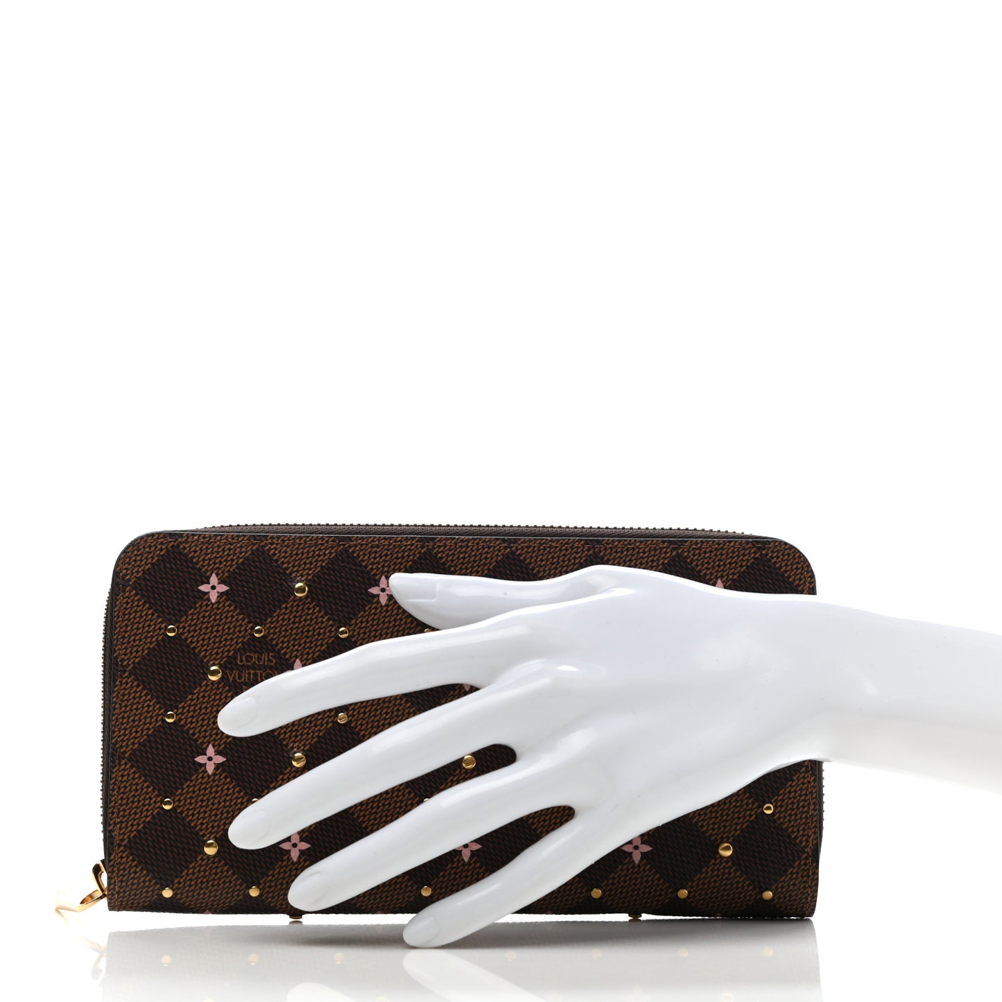 Damier Ebene Studded Zippy Wallet Rose Ballerine