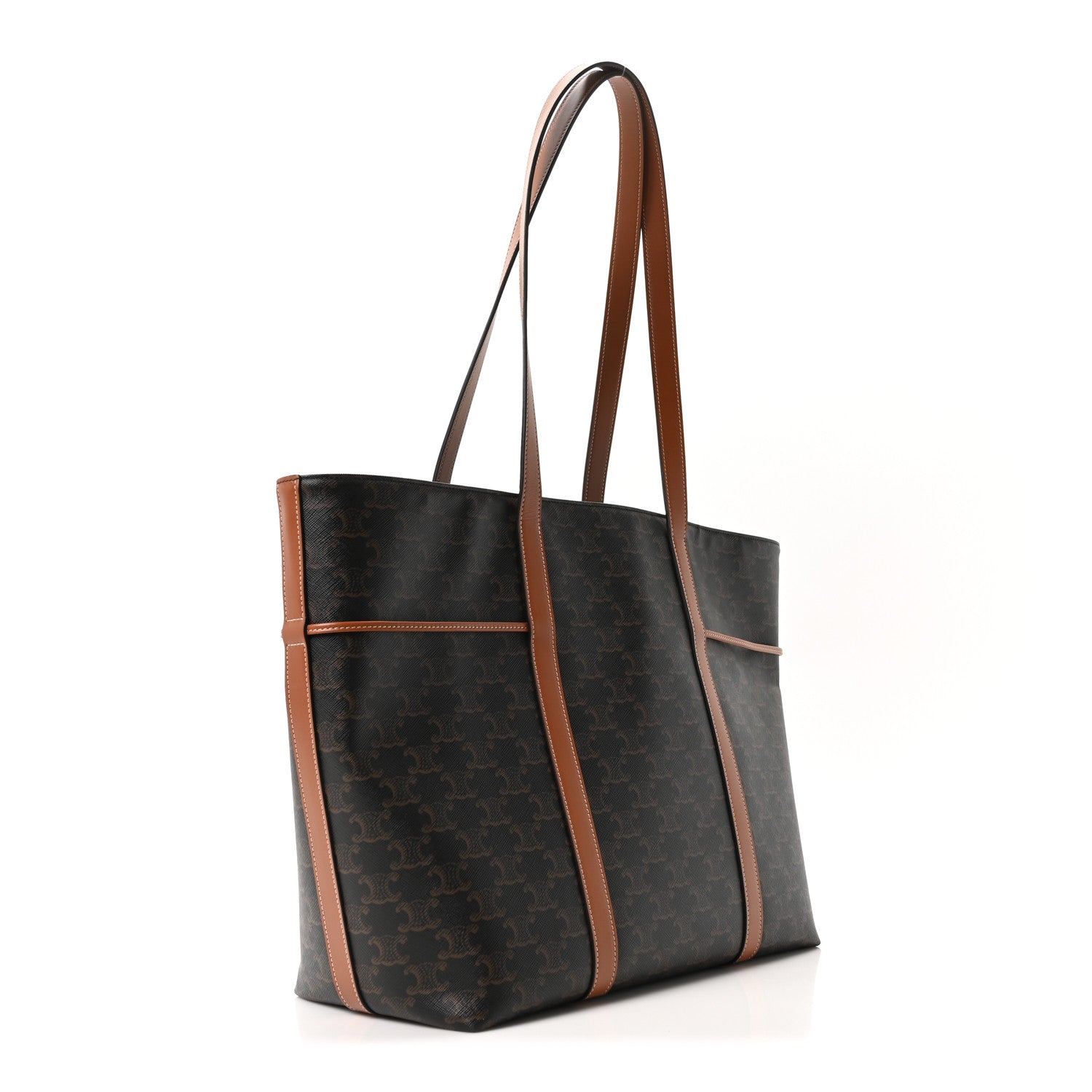 Celine Triomphe Canvas Calfskin Cabas Drawstring Tan 3 of 11