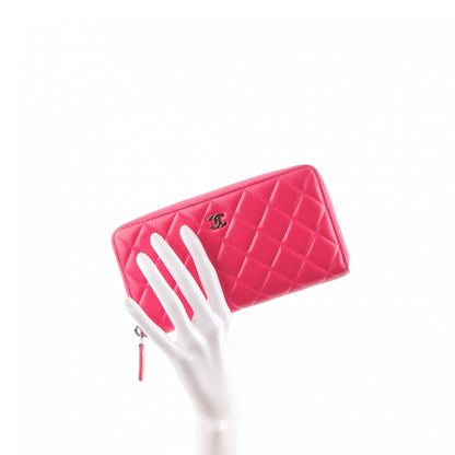 Chanel Lambskin Quilted Large Gusset Zip Around Wallet Fuchsia 2 of 9