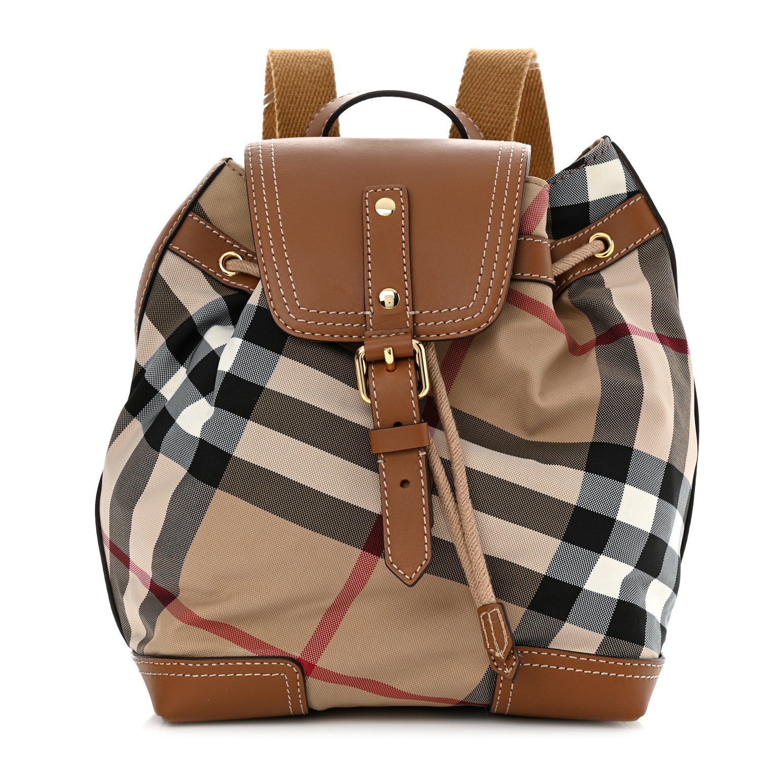 Burberry Nylon Calfskin Nova Check Backpack Brown 1 of 10