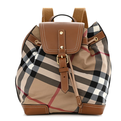 Burberry Nylon Calfskin Nova Check Backpack Brown 1 of 10